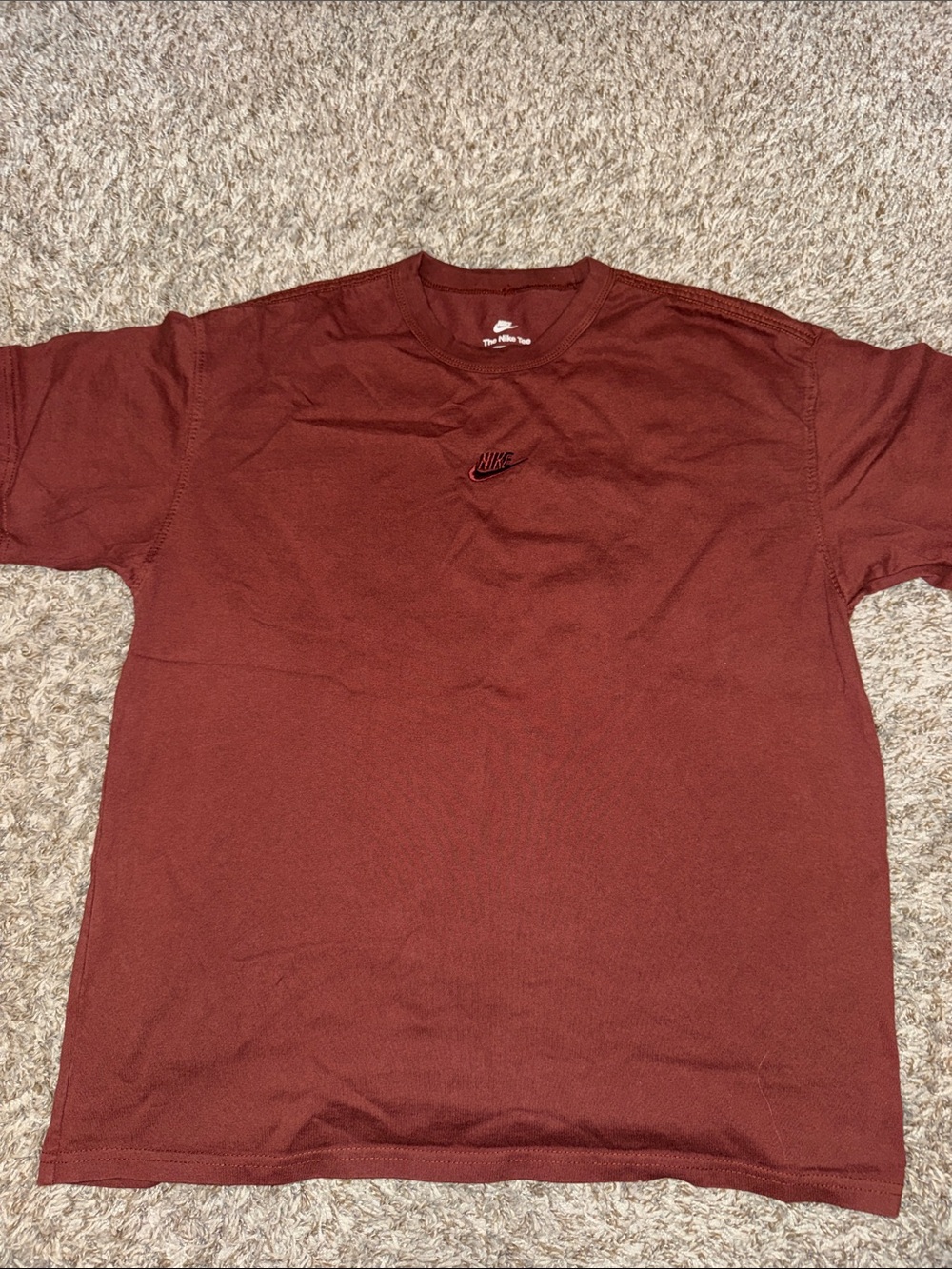 Nike Maroon Short-Sleeve Crew Tee with Embroidered Logo